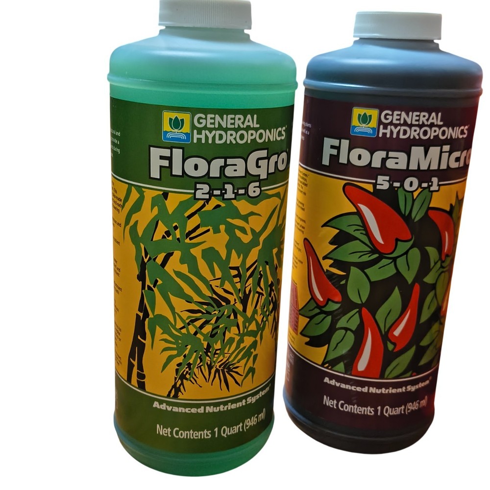 General Hydroponics Flora Grow Bloom Micro Combo Fertilizer set 1 Quart (3 Pack)