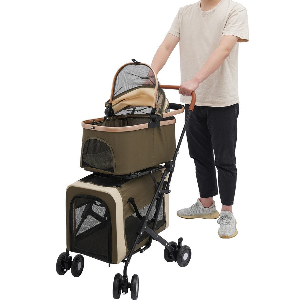 2-Tiers Dog & Cat Stroller Foldable Pet Stroller Small & Medium Dogs Stroller