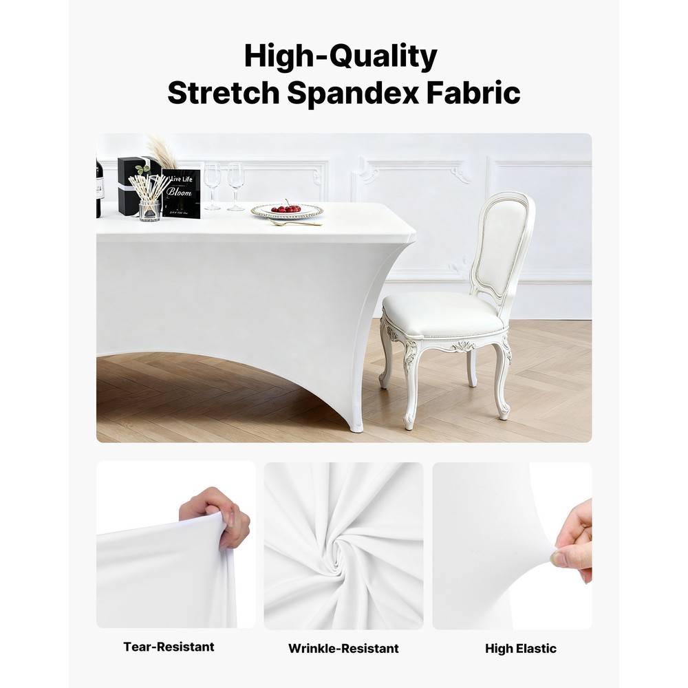 Uimoso 6 Pack Stretchable Spandex Table Covers for 8FT Tables - White