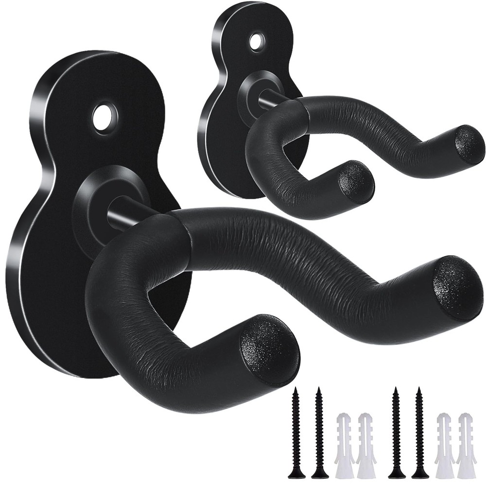 LALAOKS Guitar Hanger Wall Mount 2 Pack Hook Metal Holder Black 2 Pack,