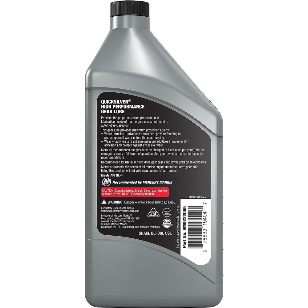 Quicksilver SAE 90 High Performance Gear Lube for 32 oz, Unspecified