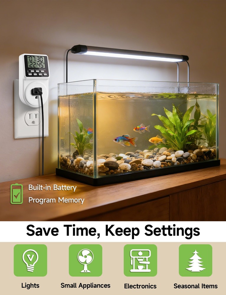 Techbee Digital Infinite Repeat Cycle Intermittent Timer Plug for White