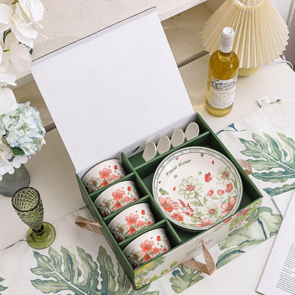 Ceramic Dinnerware Set Floral Hand Painted Bowls Plates Wedding Housewarming