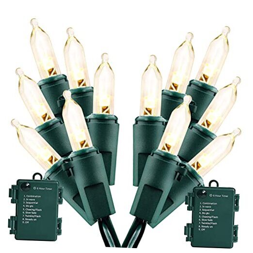 Christmas Lights - Battery Operated String Lights 50 LED 2 Pack Warm White