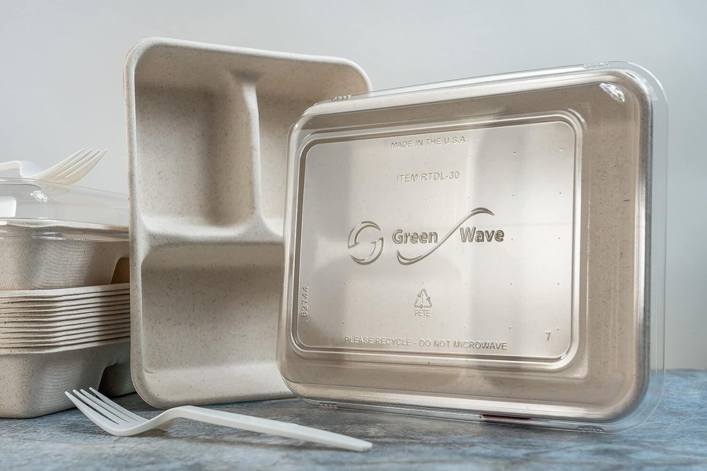 Green Wave RTDL-30 30 Oz Repurpose Clear Rectangular PET Dome Lid, 200/CS