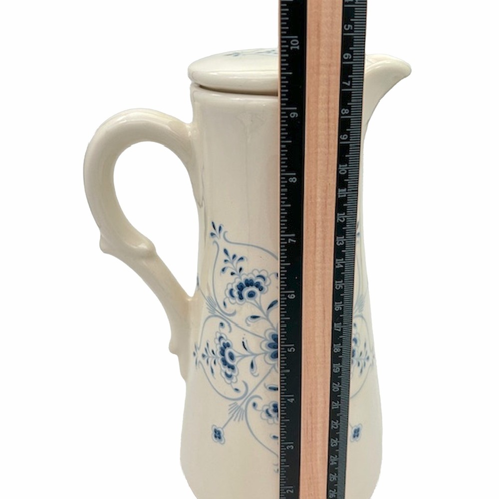 Ceramic Chocolate Carafe Pitcher Off White With Blue Coffee Tea Pot