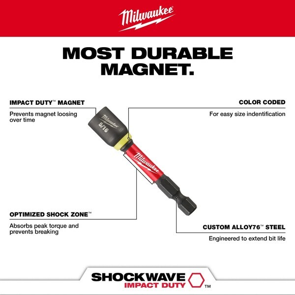 Milwaukee Tool 49-66-4612 Nutsetter, L:2 9/16", Socket:12Mm