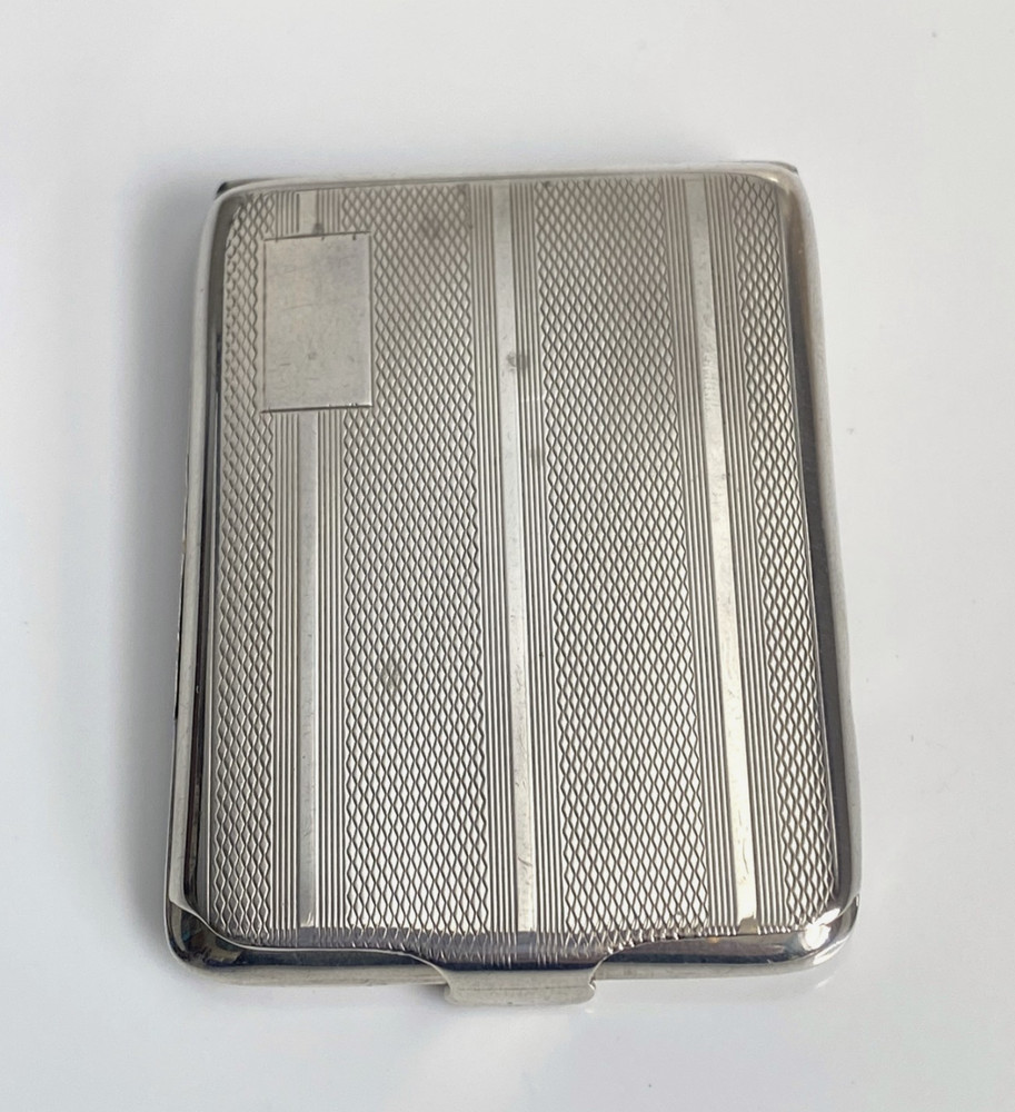 Antique 1929 Solid Silver Art Deco Engine Turned Case Gilt Business Card Holder