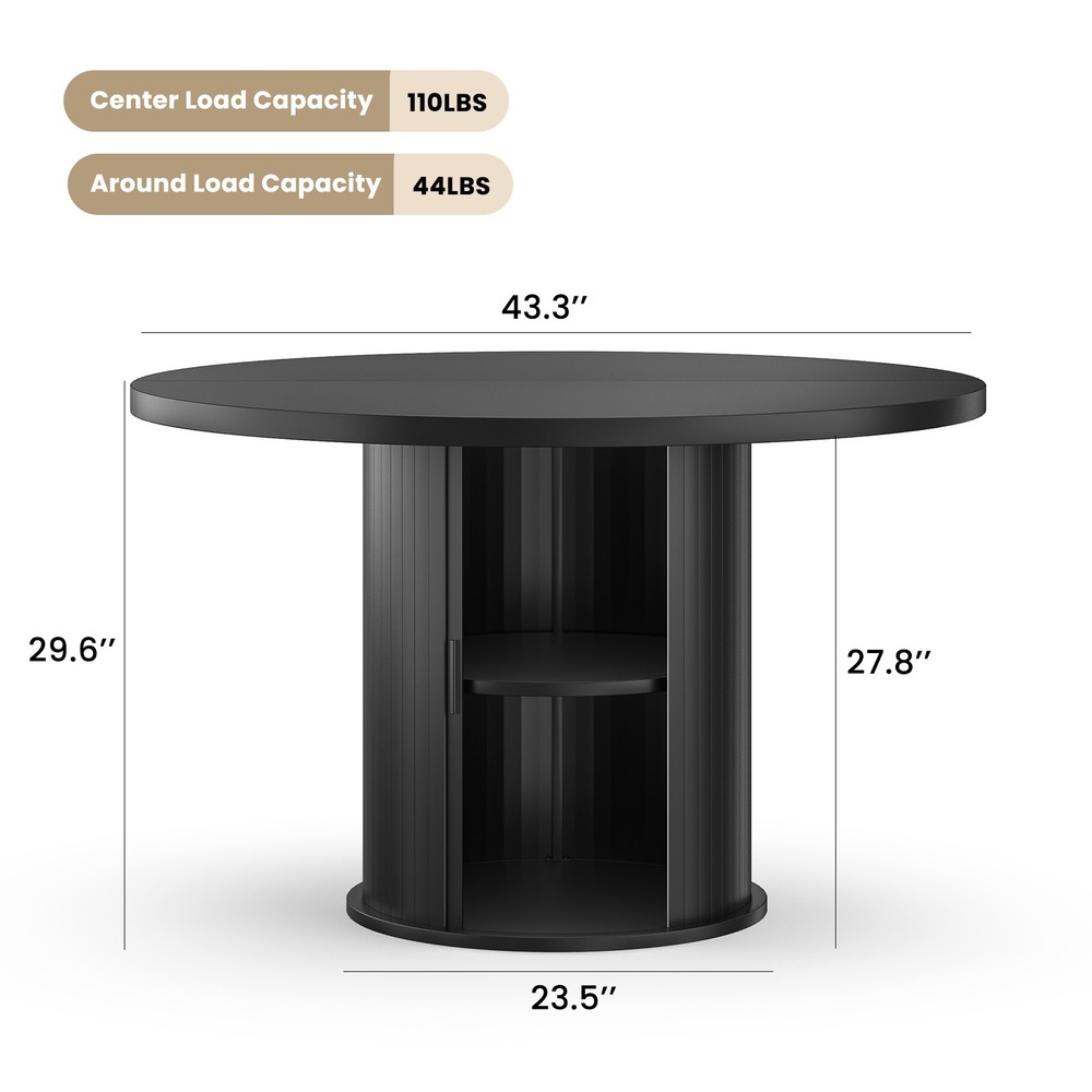 43" Round Dining Table for 4 People, Small Wood Kitchen Table with Sturdy Meta