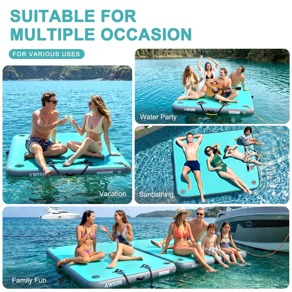 10ft x 6ft Inflatable Floating Dock Air Dock Platform Mat Inflatable Lake Flo...