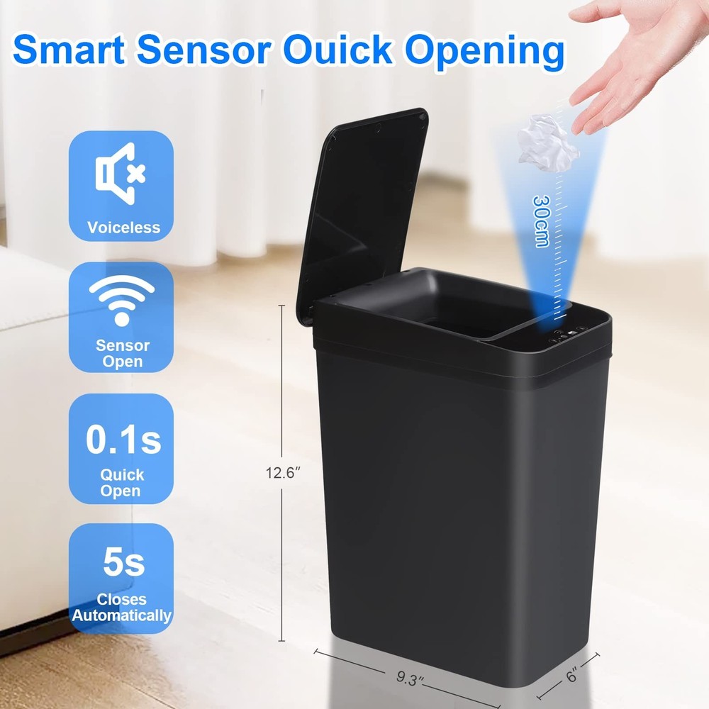 Bathroom Touchless Trash Can 2.2 Gallon Smart Automatic Motion Sensor Rubbish...