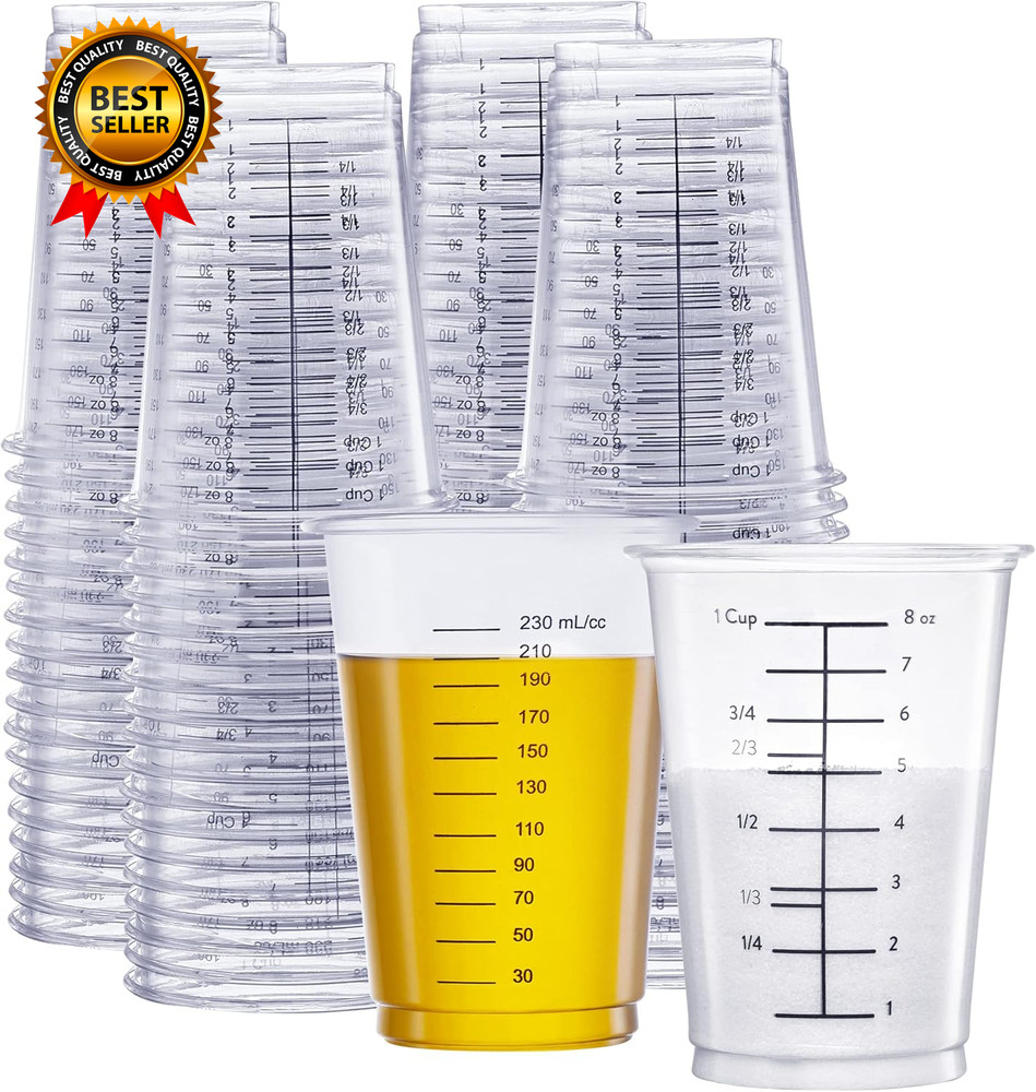 [10 Oz. - 50 Count] Multipurpose Disposable Plastic Measuring Cups  Baking