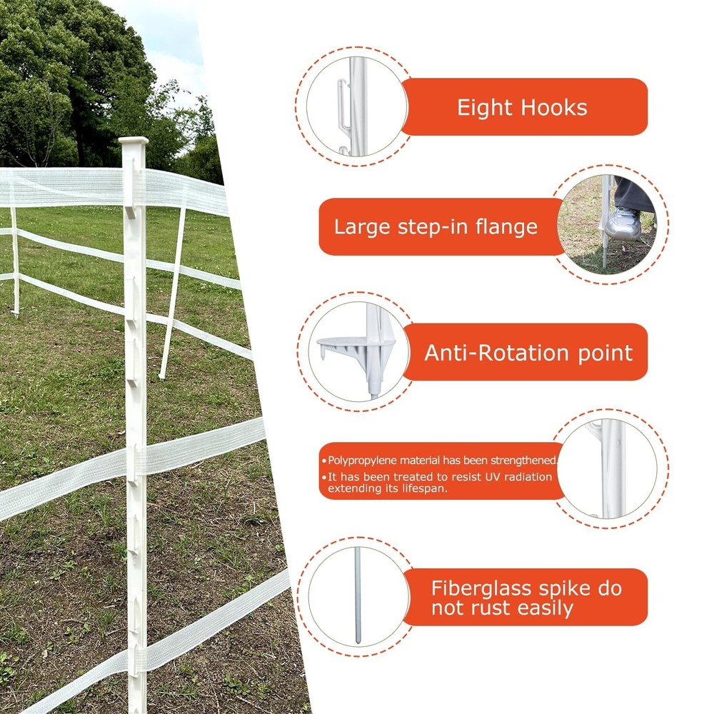 50-Pack 48" Step-in Posts with Clips – Reinforced Poly with Galvanized Spike – E