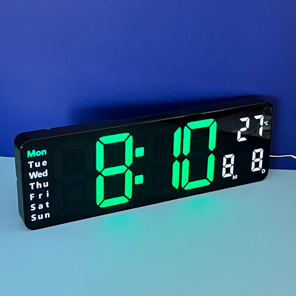 Digital Green LED Alarm Desk Clock with Remote Control - Daylight Saving Time