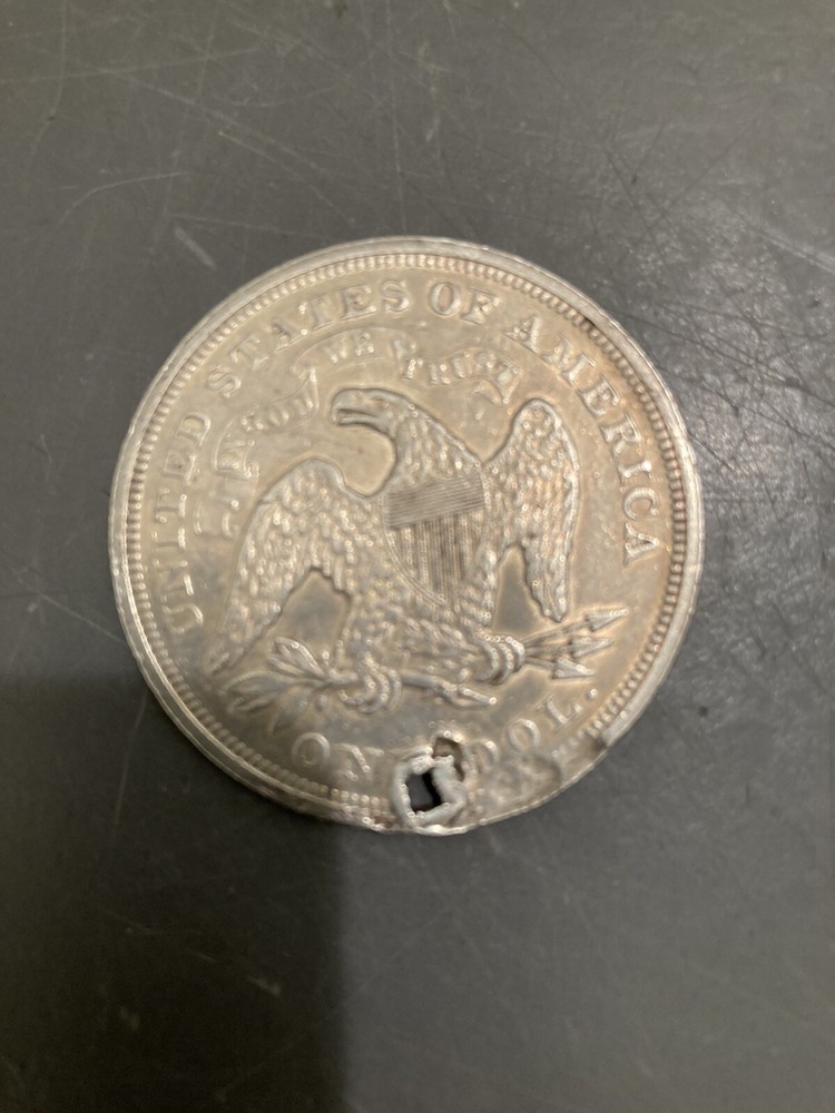 1871 Seated Liberty Silver Dollar - - Holed