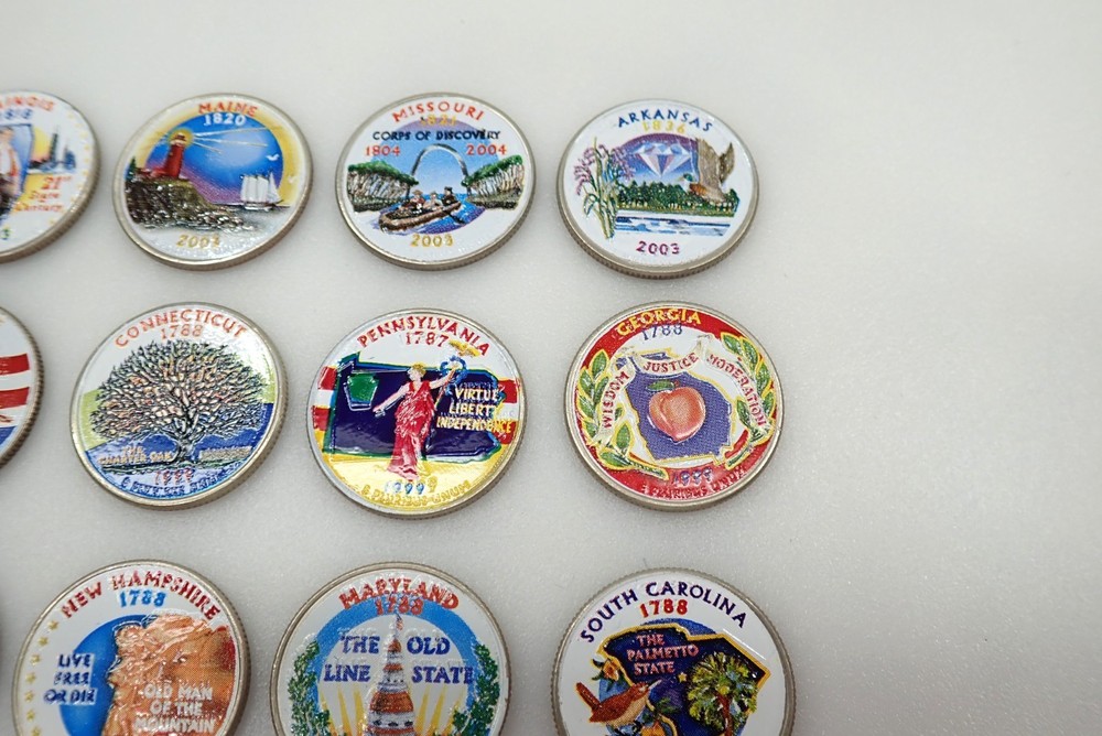 25 Colorized US State Quarters Collection Painted Statehood Quarters Set