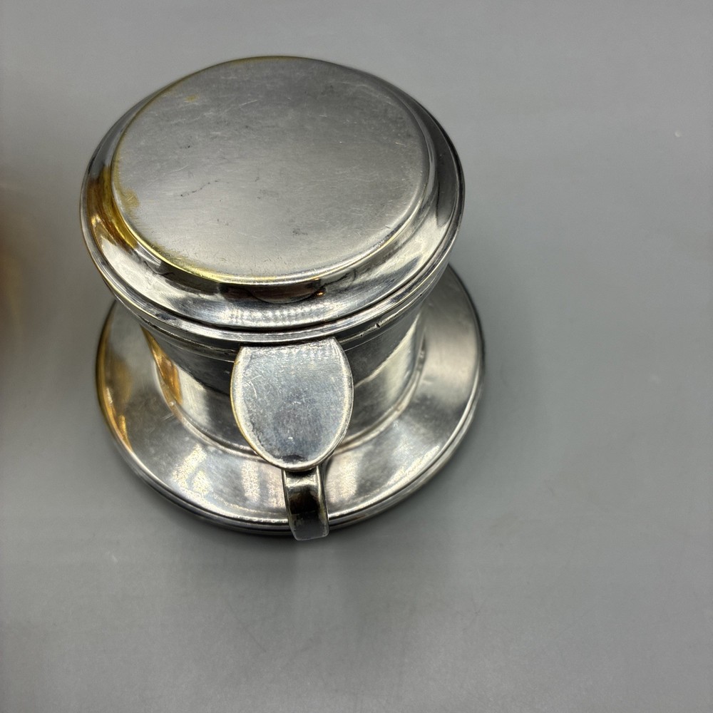 Silver Plate Tea Strainer Press Cup Handle Lid 3pc Marked