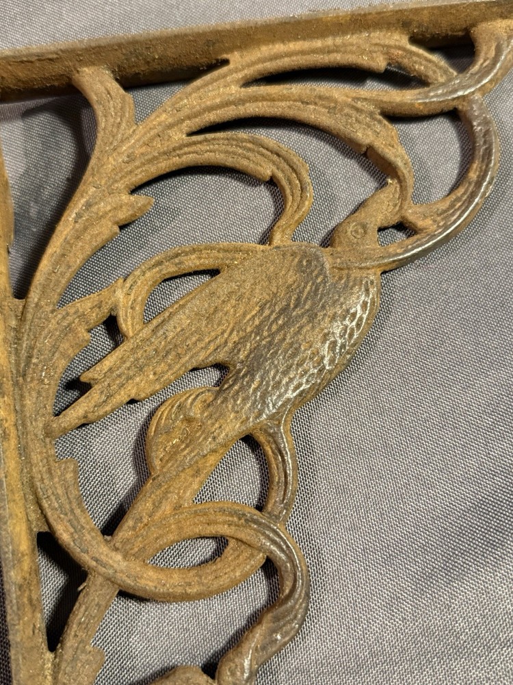 Antique Salvage Cast Iron Shelf Bracket w/ Bird & Vine
