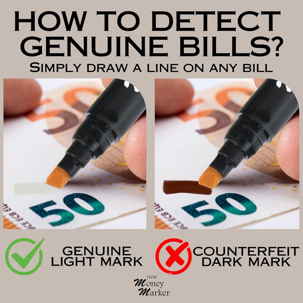 Professional Counterfeit Detection Pens - 5 Count with Durable Chisel Tips