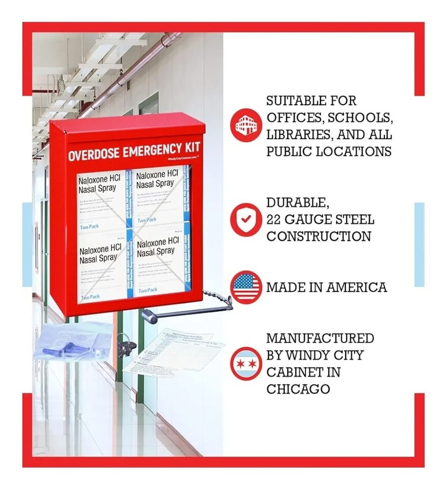 Overdose Emergency Kit Non-Locking Cabinet - High Visibility & Secure Mountable