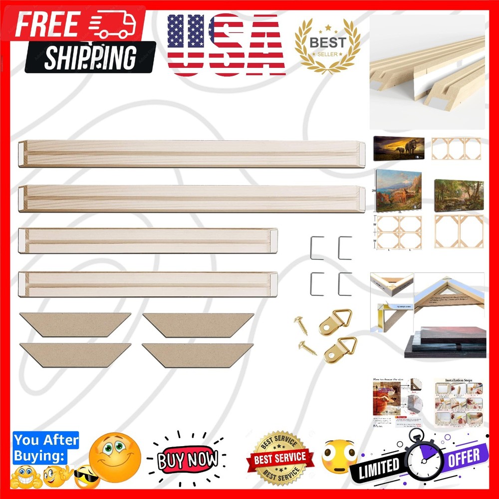 DIY Solid Wood Canvas Frame Kit with Stretch Bar - Customized Wooden Art Fram...
