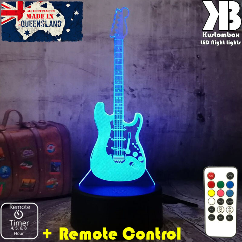 ELECTRIC GUITAR 6 STRINGS 3D LED BATTERY USB NIGHT LIGHT 7 COLOURS + REMOTE