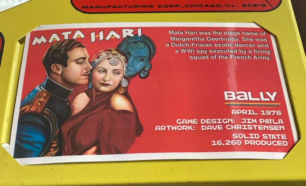 Bally Mata Hari Pinball Custom Apron Cards Set Instruction Rules Info