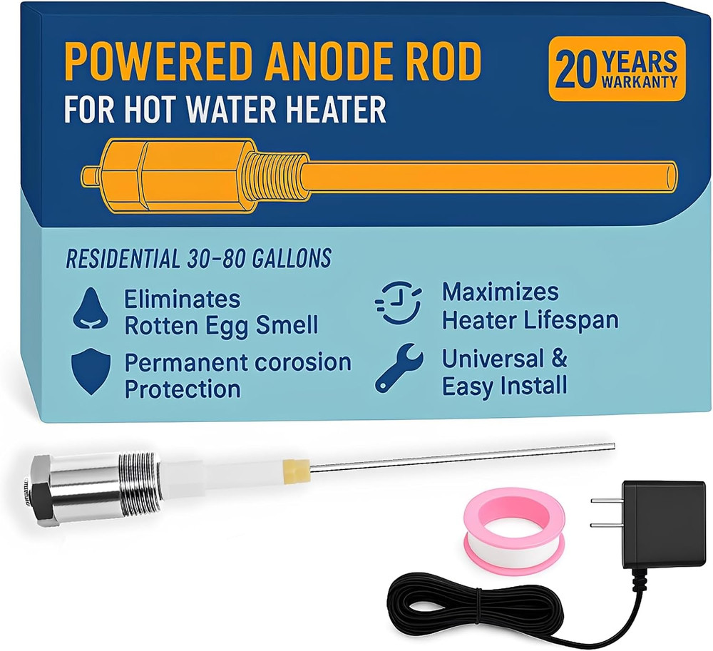 Powered Anode Rod for Hot Water Heater, Stops Corrosion and Eliminates Rotten Eg
