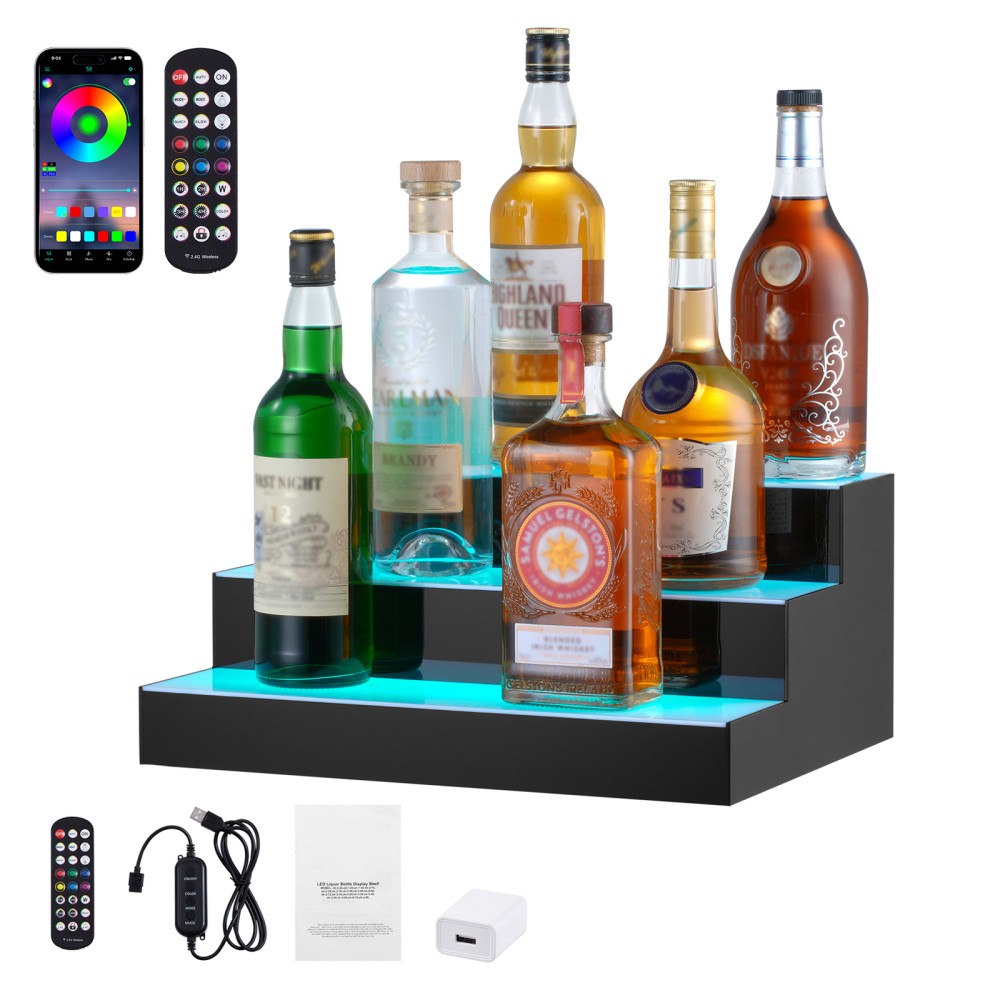 LED Lighted Bar Shelf Display, App & RF Remote Control, 16 inches