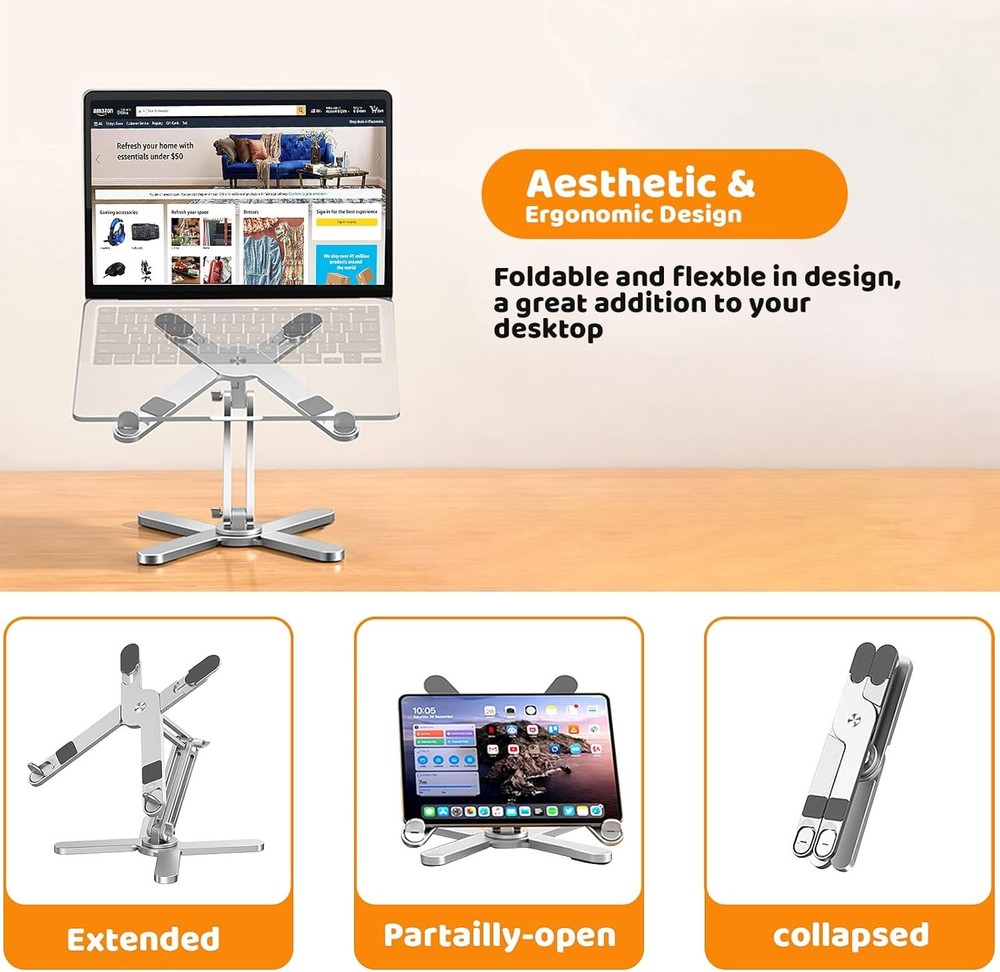 Laptop Stand with 360 Rotating Base, Computer Notebook Laptop Riser Metal Holder