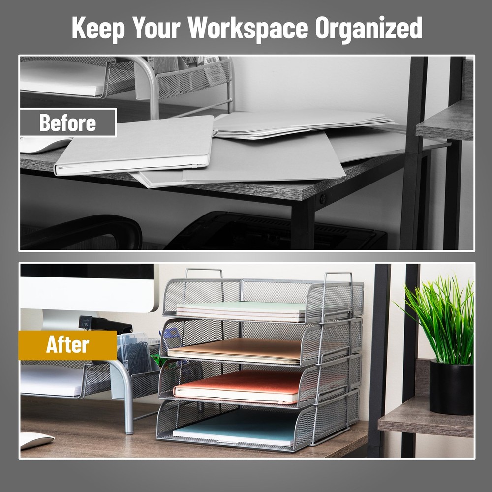 Stackable Tray, Desktop Organizer, File Storage, Office, Metal Mesh, 10.5" L ...