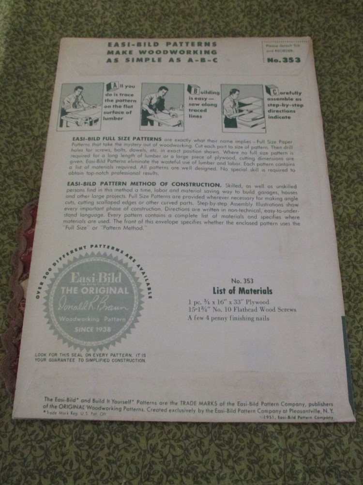 Easi-Bild Build It Yourself PATTERN COMPLETE NO. 353 Pony Step Stool