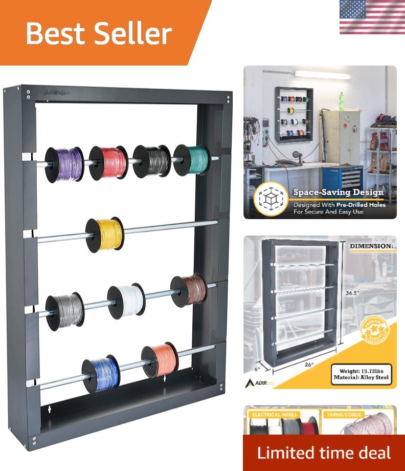 Versatile Wire Spool Dispenser Rack - Organize & Display for Industrial Use