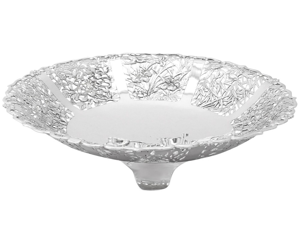 Chinese Export Silver Fruit Dish Antique Luen Hing Circa 1880