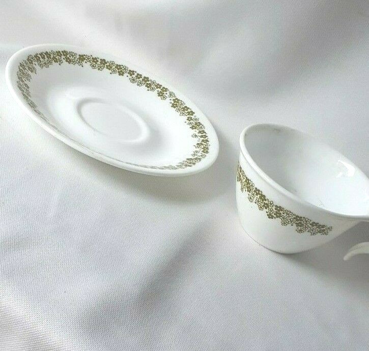Corelle Corning Green Spring Blossom Flat Cup & Saucer Stackable Hook Handle