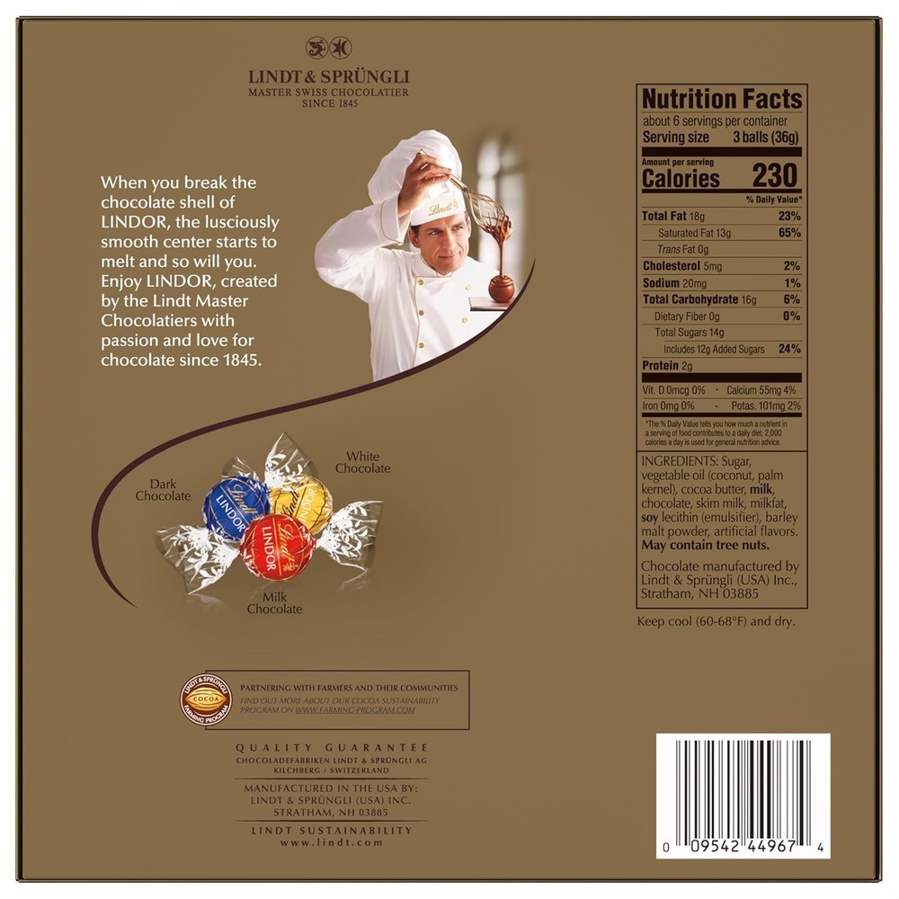 LINDOR Assorted Chocolate Candy Truffles Modern Gift Box, Assorted Chocolate ...