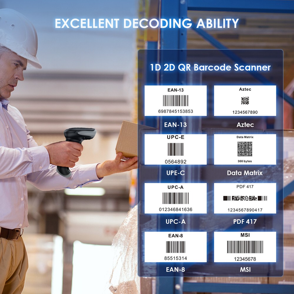 Eyoyo 1D 2D QR Code Wireless Barcode Scanner Library Warehouse Inventory Scanner