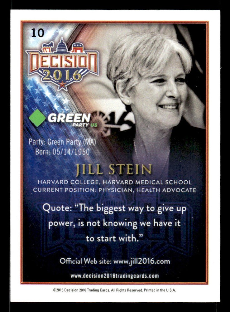 2016 Decision 2016 #10 Jill Stein Card