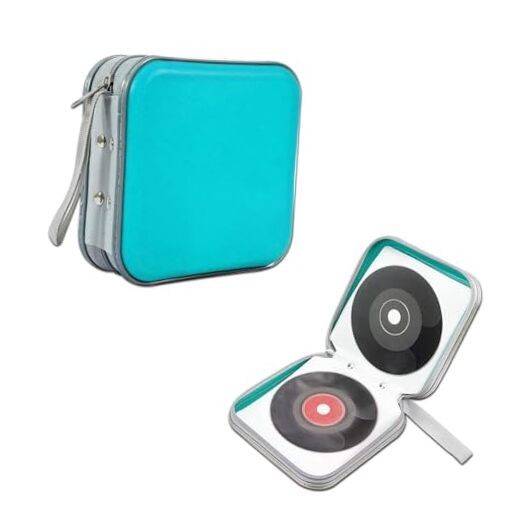 CD Case, 48 Capacity Hard Plastic DVD Holder, Portable Zipper Disc Sky blue