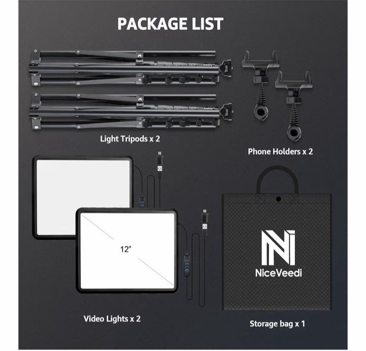 Professional 2-Pack LED Video Light Kit with Adjustable Tripod & USB-C Power