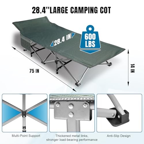 Camping Cot, Folding Camping Cots for Adults Sleeping 1200D Double Layer Blue