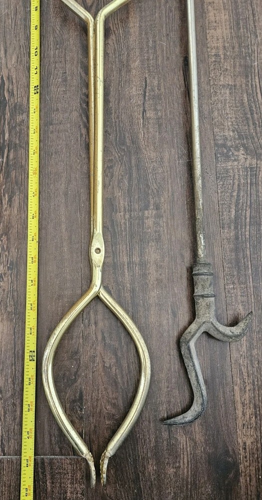 Vintage S.M.I. Solid Brass Fireplace Tool Set | Heavy Shell Nautical 29" | MCM
