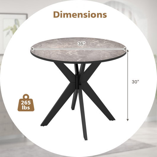 36-Inch Mid Century Modern Kitchen Table with Faux Marble Tabletop and Solid Rub