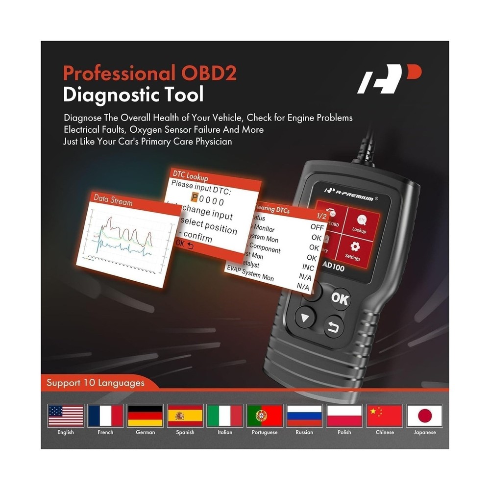 A-Premium AD100 Universal OBD2 Scanner Diagnostic Tool, Car Code Re... Fast Ship