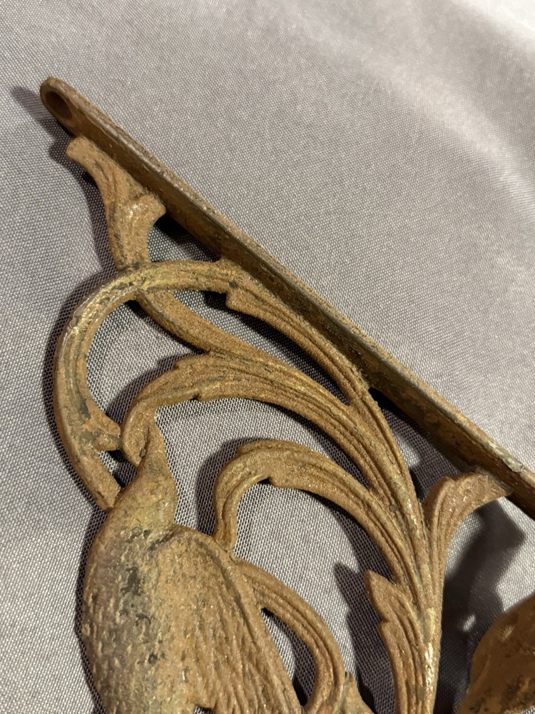Antique Salvage Cast Iron Shelf Bracket w/ Bird & Vine