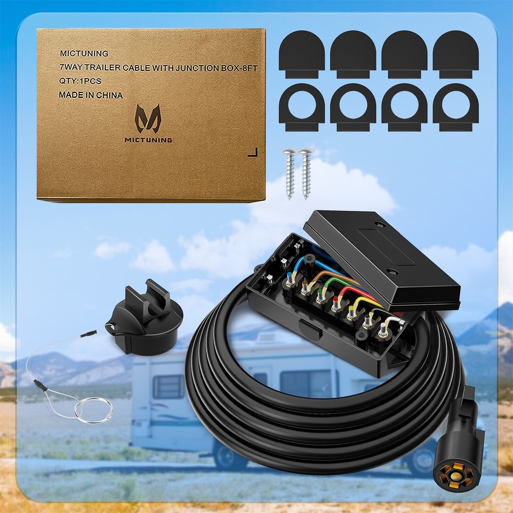 MICTUNING 8ft 16ft Trailer Cord 7 Way Plug Inline Junction Box Wiring Harness US