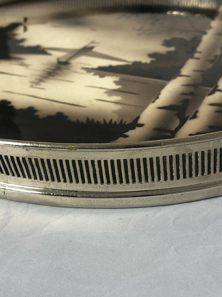 Silvers Brooklyn Porcelain Silver Round Server Tray Seaside Scene