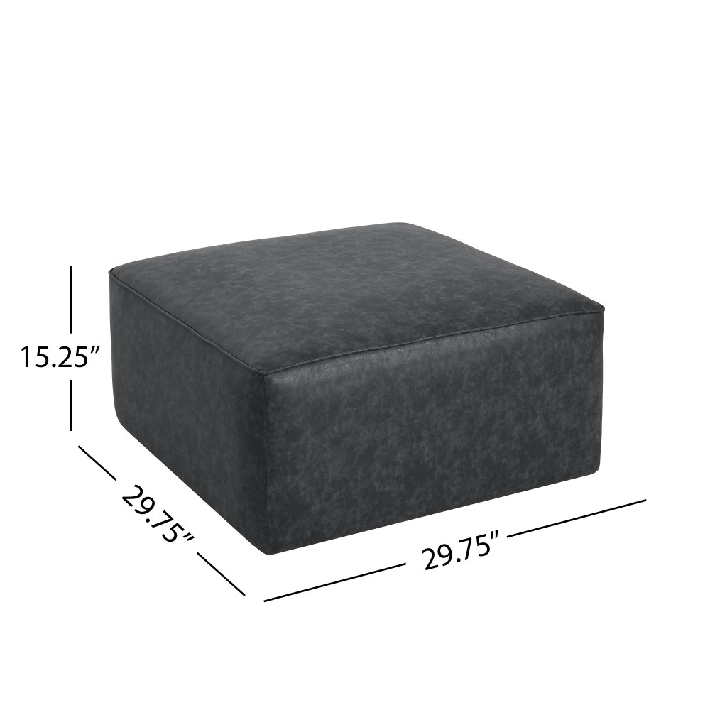 Upholstered Square PU Leather Ottoman,Black