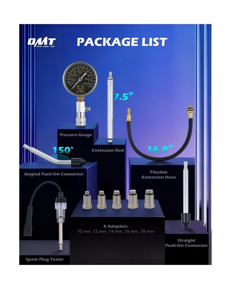 Orion Motor Tech Engine Compression Tester Kit, 11 pc Cylinder Compression Te...