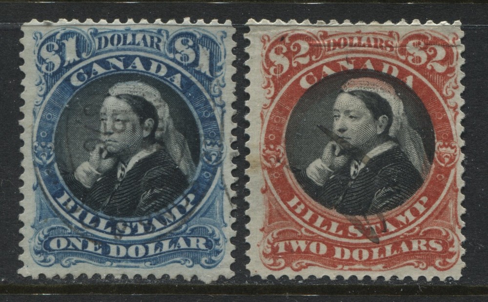 Canada 1868 $1 and $2 3rd Bill Stamp issue used